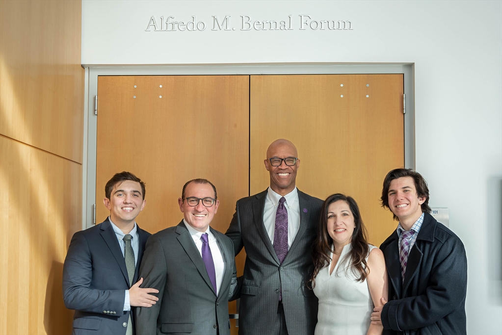 Michael Vega ’23; Ernesto Vega; Dean Charles Whitaker ’80, ’81 MS; Melissa Bernal-Vega ’97; and Matthew Vega ’25.