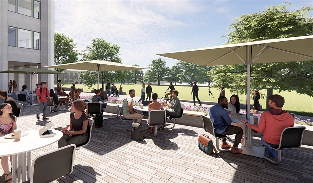 Outdoor terrace overlooking Deering Meadow