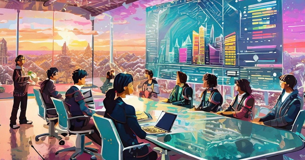 Animated image of people sitting around a conference table